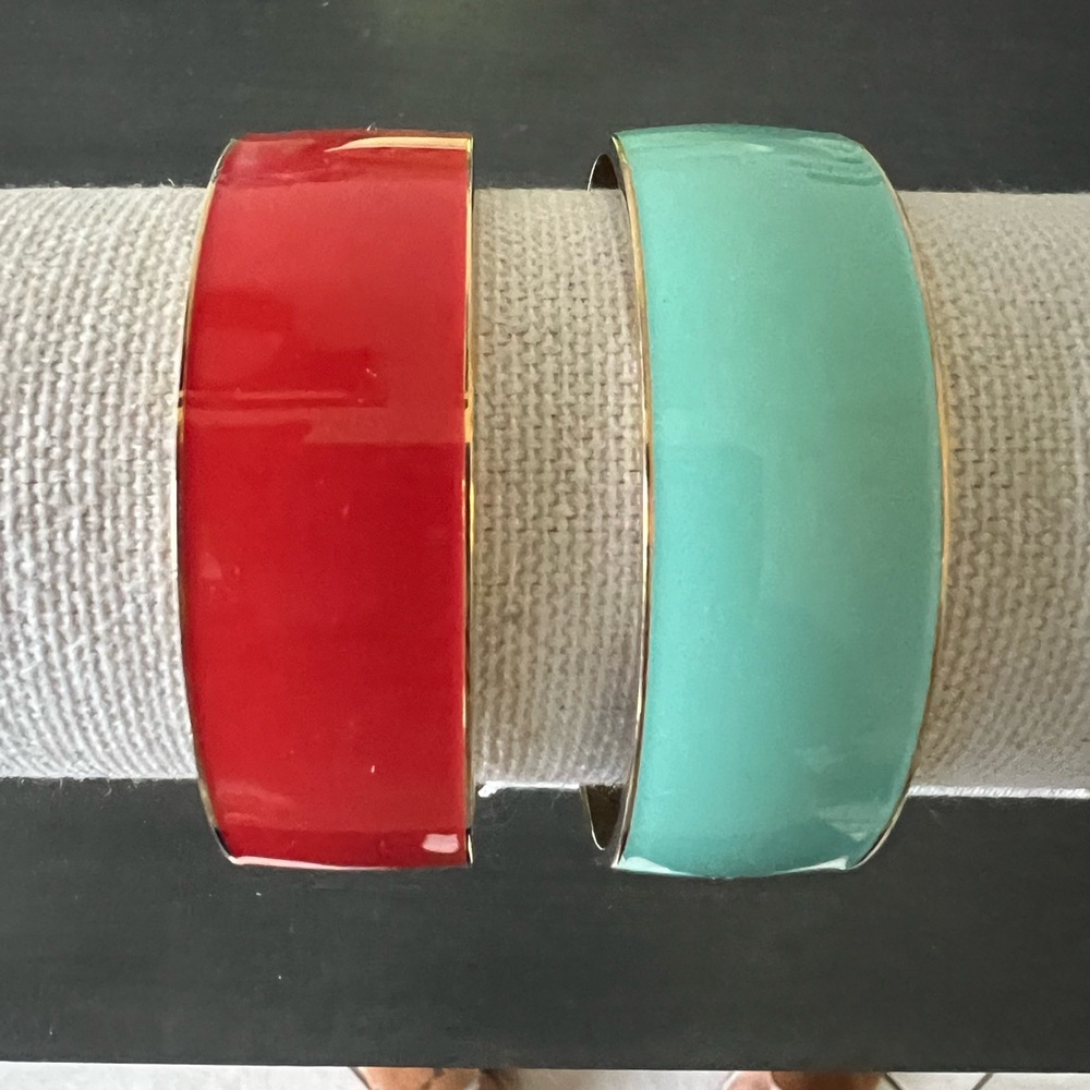 Set of 2 J. Crew enamel bangle bracelets - orange and tiffany blue